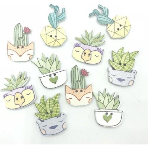 DIY 100pcs Wooden Mixed Cartoon Plant pot Wood Buttons Baby Handicrafts 23-30mm