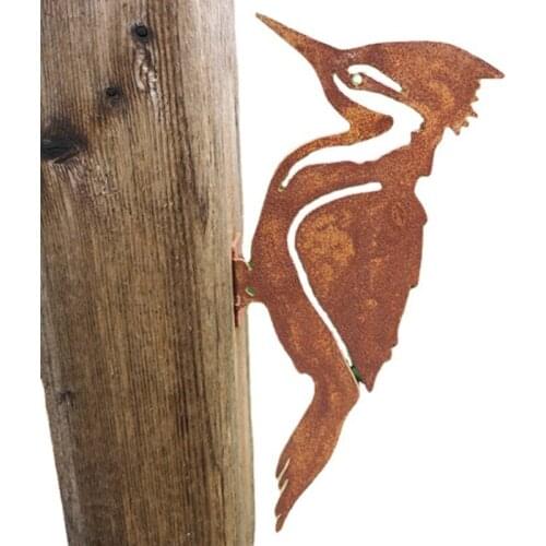 Elegant Garden Stake Design Pileated Woodpecker Bird Rusty Metal Silhouette Tree Wall Courtyard Home Decoration Yard Art