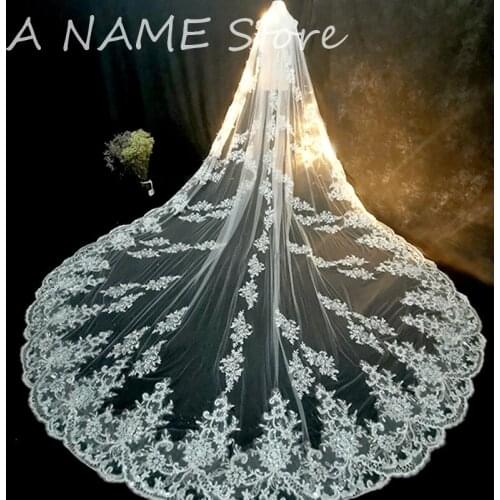 5 Metres Long Wedding Bridal Veils Lace Appiques Edge 1 T Tulle Cathedral Veil with Comb Ivory Luxury Velo de Novia Voile mariee