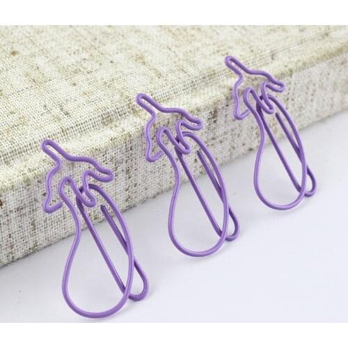 Purple Eggplant Paper Clip Sparse Vegetable Pin Cartoon cute Shaping Paper Clip Stainless Steel Bookmark Lovely Paper Clip