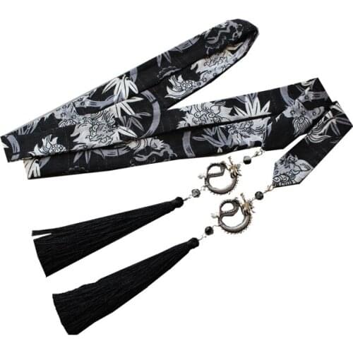 Antique Style Headdress Pale ink Diablo Domineering Kirin Printed To Put On The Forehead Panlong Tassel Men Hanfu Hair band