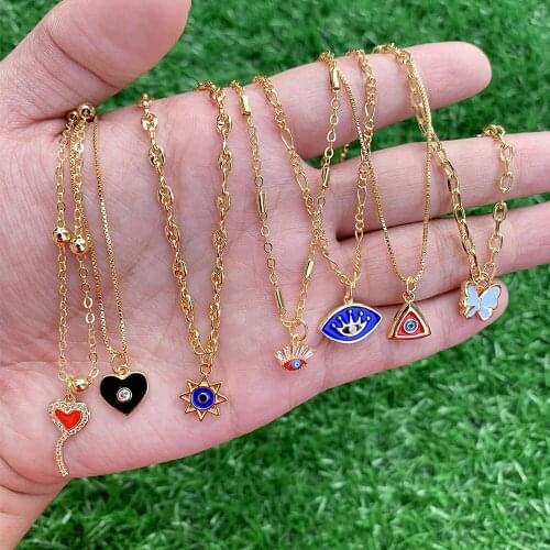 Hotsale Design Jewelry Heart Pendant 18k Gold Plated Evil Eyes Necklace For Women