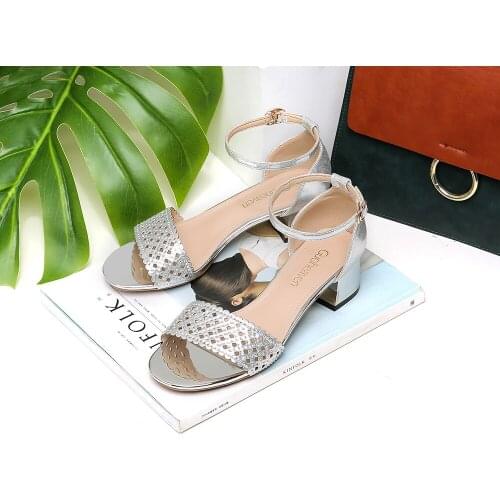 Guciheaven 2019 Mesh Peeper Toe Sandals Women Fish Head Bowl Sexy Hollow Shoes Matrue High Thick Heels Crystal Buckle Strap