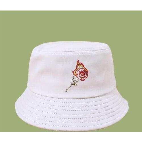 Flower Embroidery Cotton Bucket Hat Fisherman Hat Outdoor Travel Hat Sun Cap Hats for Men and Women 107