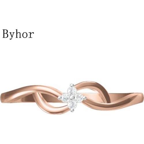 Byhor Solid 14K White+Rose Gold 0.032ct H/SI Natural Diamonds Fine Jewelry Trendy Wedding Band Diamond Flower кольца ring Women