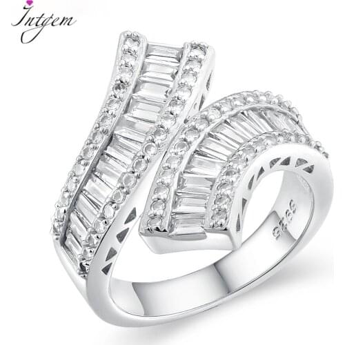 Sterling Silver 925 Ring Luxury Ladder Side Cross Shape Zircon Stylish Unique Rings for Women Rings Party Gift Fine Jewelry