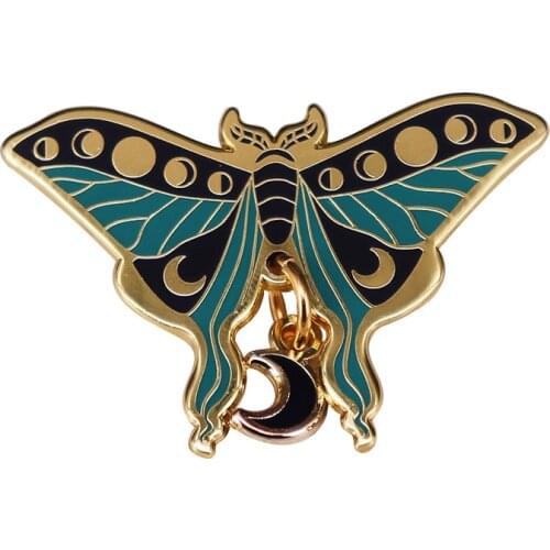 Beautiful Lovers Accessories Butterfly Lunar Moth Moon Phases Metal Enamel Lapel Clothes Coats Bag Bag Badge Brooch Pin