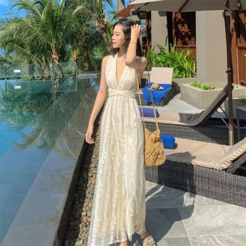 Lace Romper Jumpsuit Women Deep V-Neck Sexy Backless Overall High Waist Elegant Party Playsuit Beach Boho Flower Embroidery B207