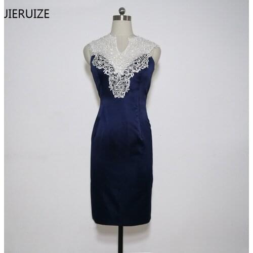 JIERUIZE Ivory Lace Dark Navy Short Prom Dresses Knee Length Formal Evening Dresses Galajurken abendkleider