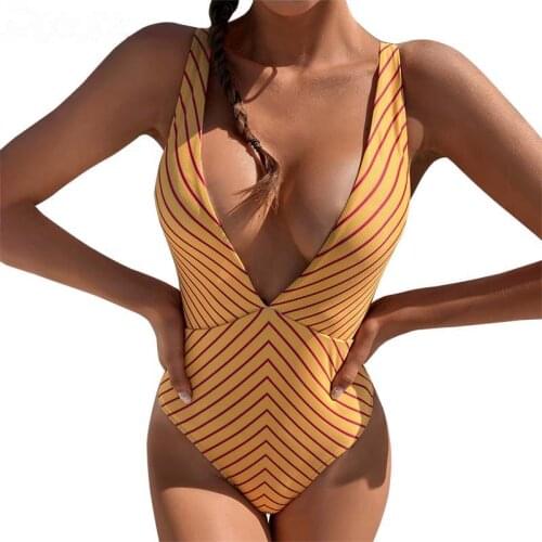 Summer 2021 New Women Sexy Swimsuit With Chest Pad Without Steel Support One-piece Bodysuit Female Backless Lace-up Beach Bikini