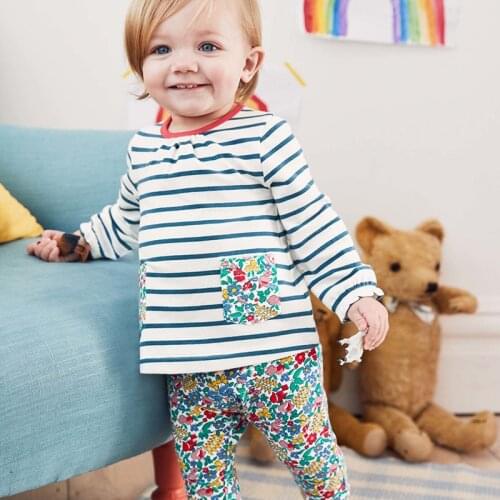 Little maven childrens sets new autumn girls Cotton brand long sleeve striped flower pocket t shirt+Floral print pants 20503