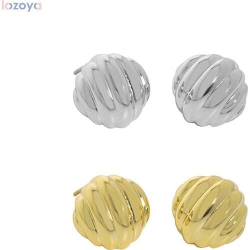 LOZOYA 925 Sterling Silver Gold Screw Stud Earring Cicle Round Pendiente Wedding Jewels Luxury Jewelry Clips Flower Jewels
