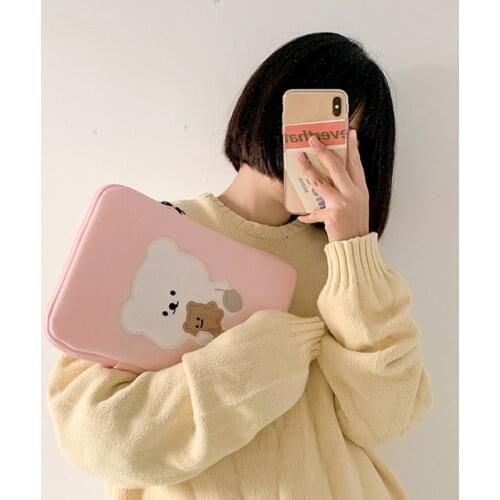 Kawaii Pink Tablet Case Girls Cute Bear Pouch For 11 13inch Travel Business Mac Case Korean Ipad Sleeve Case Handbag Pouch WY191