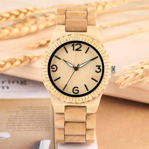 Pure Wooden Watch Mens Quartz Wristwatch Natural Maple Wood Gear Wheel Shape Mens Bangle Watches Luxury Ultra-light Wrist Hours