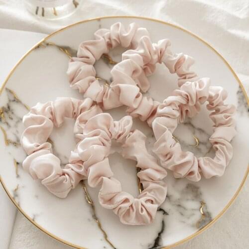 5Pcs Rubber Band Silk Hair Ring Set Solid Black White Pink Hair Rope Ponytail Holder Scrunchies Elastic Hair Circle Accessories