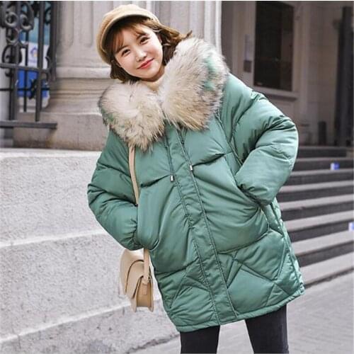 New Fashion 2019 Winter Women Loose Parkas Female Hooded Fur Collar Down Cotton Jacket Outerwear Casual Parkas Plus Size Q570