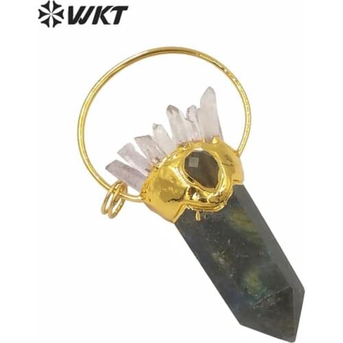 WT-P1585 Wholesale natural stone pendant spirit point labradorite point pendant gorgeous crystal big statement stone pendant
