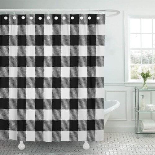 Autumn White Buffalo Plaid Black Bright Cabin Check Checkered Shower Curtain Waterproof Polyester Fabric 72 x 72 Inches