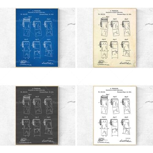 Affiche en papier toilette. Impression de brevet de papier hygiénique. Salle de bains vintage Art. Plans de toilettes. Décor de