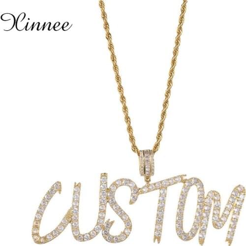 Custom hip hop Jewelry nameplate Necklace Sharp Swash Letter rapper Pendant for Women