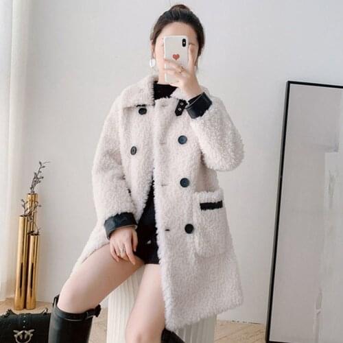 Lamb Wool Coat Mid-length Double Breasted Coat Faux Fur Fur Coats Autumn And Winter Lambswool Female Outerwear Warm Coat