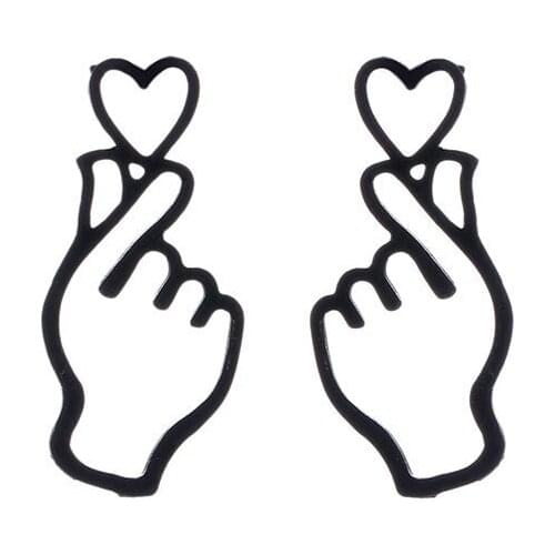 Peach Heart Intermediate Hollowed-Out Symmetrical Heart Gesture Black Silver Plated Golden Drop Earrings Dangle Earrings Women