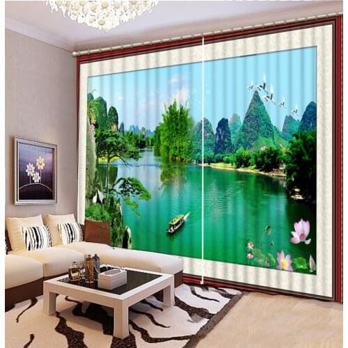 Scenery 3D Curtain Printing Blockout Polyester Chinese Sun Photo Drapes Fabric For Room Bedroom Window