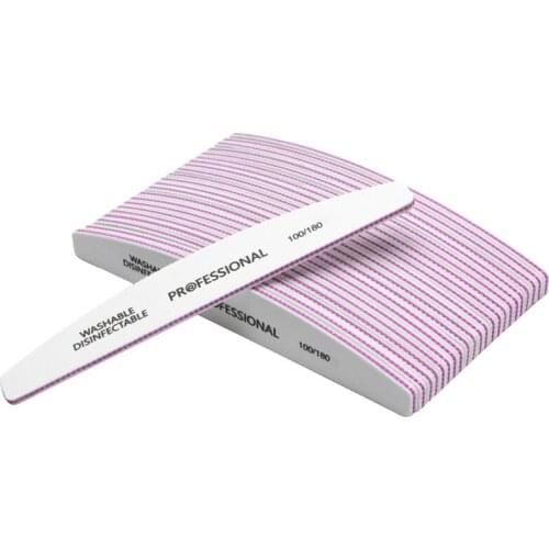 50pcs White Nail Files 100/180 Curve Sanding Buffer Block Nail Polish Files Double Side Manicure Tools lime a ongle wholesale