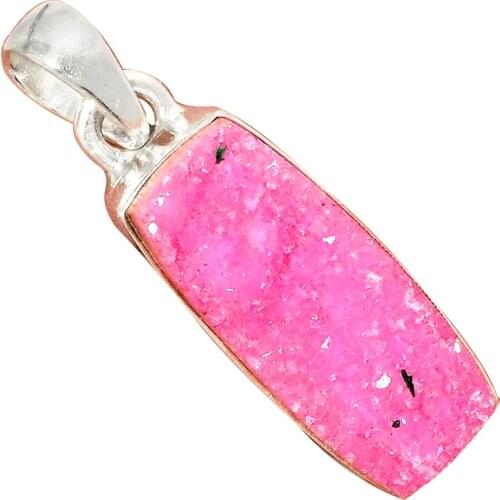 Genuine COBALT DRUZY Pendant 925 Sterling Silver, Total Length : 37.5 mm, AP7078