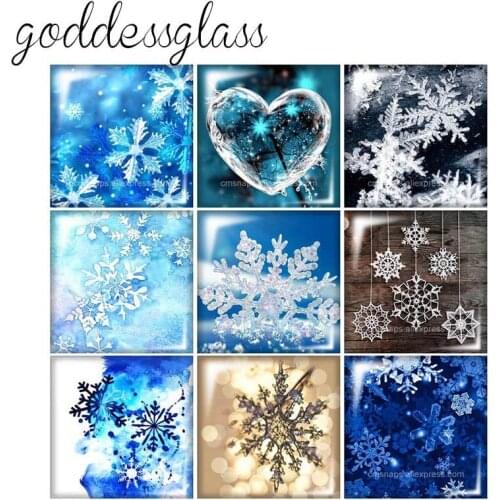 New Winer Snow Snowflake Christmas Square 10pcs mixed 12mm/20mm/25mm/30mm photo glass cabochon flat back Making findings
