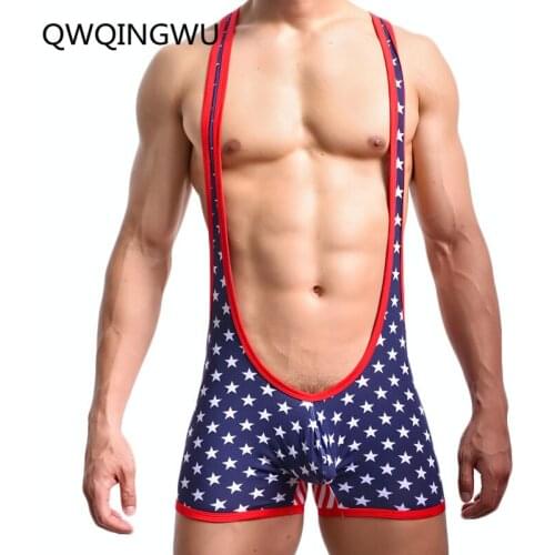 Sexy Men Undershirt Underwear Soft Cotton USA Flag Bodysuit Sexy Tank Tops Men Bodysuit Jumpsuits Wrestling Singlets Undershirts