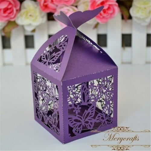 Wedding favors and gifts box laser cut beautiful butterfly theme romantic purple favor boxes