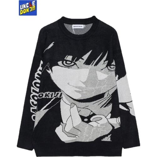 UNCLEDONJM Cartoon knitted sweater harajuku pullovers men korean fashion vintage sweater anime winter sweater men 21227