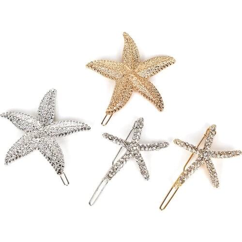 Starfish Hair Clips For Women Plastic Hair Bows With Alligator Clip Girls Summer Beach Sea Shell Hairgrips Hair Accessories A859