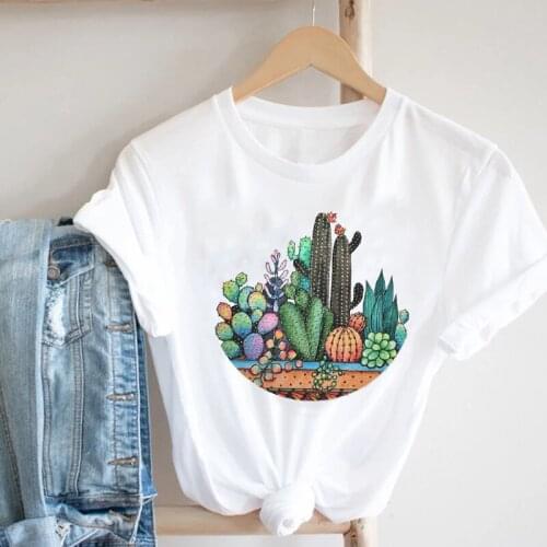 Women Printing Plant Cactus Cartoon Sweet Ladies Streetwear Style Fashion Clothes Print Tee Top Tshirt Female Graphic T-shirt