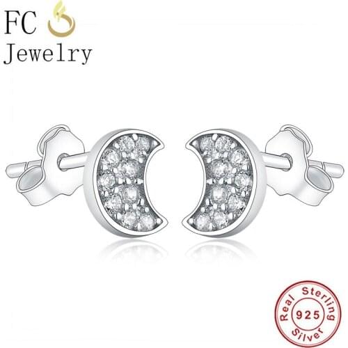 FC Jewelry 100% 925 Silver Korean Minimalist Moon Zirconia Stud Earrings For Women Brincos D'oreille Boucle Girl Winter 2020 New