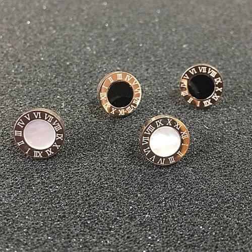 Martick Stainless Steel Roman Numeral Stud Earrings For Women 10mm Diameter High Quality Shell Earrings Brand Fashion Jewelry G5