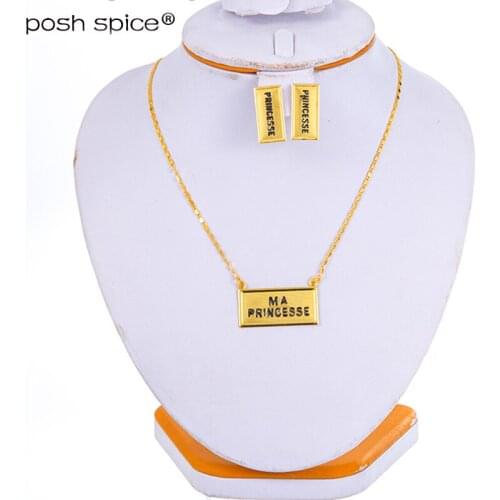 Name Necklace Jewelry sets for Women Girls Gold Color square princesse Jewelry Earrings Sets Arab African Bridal Jewelry
