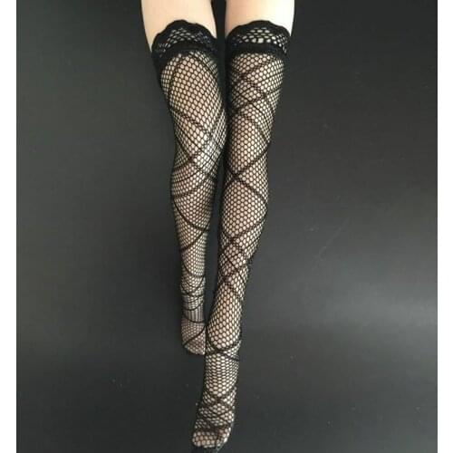 1/6 Female Black Mesh Stockings Fishnet Lace Long Socks Clothing Accessories Fit 12'' Girl PH Action Figure Body