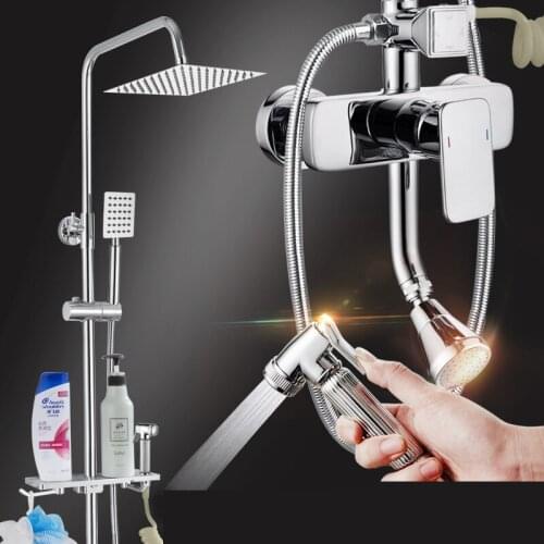 2 Styles new Luxury Wall Mounted Brass Rain Shower faucets Set system cold&hot water Square Round hand shower head