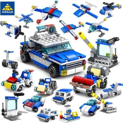 KAZI Toys 305pcs 16 in1 Police Helicopter car Building Blocks City Police Construction Bricks Educational Toys For children
