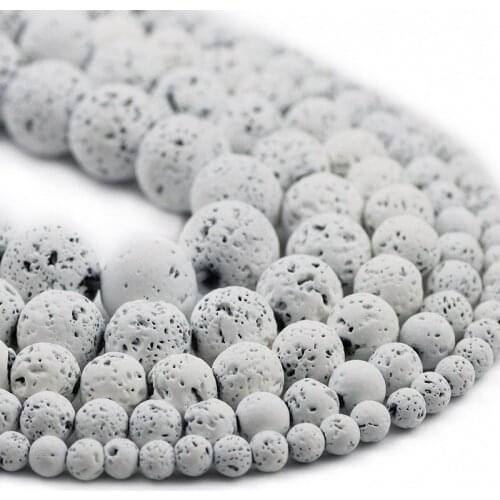 4/6/8/10/12MM White Natural Stone Rubber Paint Spacer Charm Round Lava Loose Beads For DIY Jewelry Making Bracelet Accessories