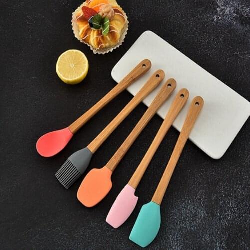 Mini Baking Tools Color 5-Piece Spatula Scraper Childrens Wooden Handle Silicone Kitchenware