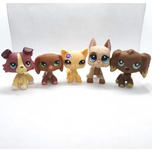 5pcs/bag standing pet shop LPS toys short hair cat collie dachshund spaniel great dane toys for children gift FREE SHIPPING