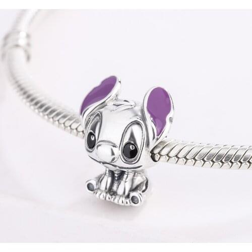 925 Sterling Silver Purple Enamel Cartoon Animal Cute Puppy And Cross Stitch Pendant Charm Bracelet Jewelry Making For Pandora