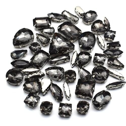 Glitter Crystal Gray Mix Shape Glass Sew on Rhinestones For Clothing Bag Shoes