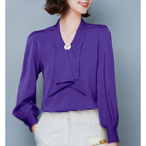 New Summer Autumn Fashion Women Loose Blouse Shirt V-Neck Long Sleeve Office Blouse Plus Size Womens Tops and Blouses