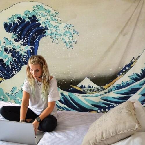 Ins Art Printing Tapestry The Great Wave of Kanagawa Wall Hanging Decoration Household Japanese Tapestry