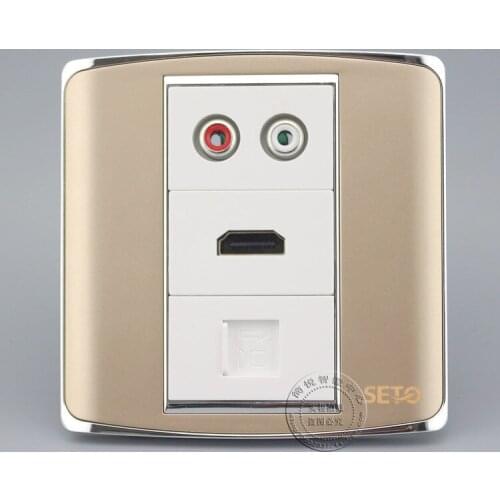 HDMI & AV Audio Video & RJ45 Cat5e Champagne Color Outlet Socket Assorted Panel Faceplate