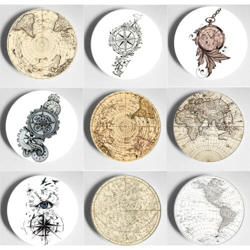 Compass Drawing Art Plate Exquisite Map Wall Plate Home Living Room Wall Display Decorative Plate Ceramic Handmade Crafts